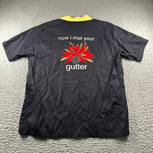 Sichel Bowling Shirt Mens L Black Yellow‎ Wobbly Balls How I Met Your Gutter - Picture 5 of 11